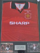 1996 Eric Cantona Signed Manchester United Football Shirt a score draw official retro shirt, with FA