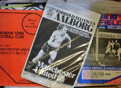 Manchester Utd away football programmes from 1970's onwards including friendly matches, some