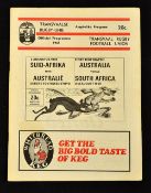 1969 South Africa v Australia rugby programme - for 1st test match played at Ellis Park on 2nd