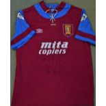 Aston Villa match worn shirt with Steve Staunton autograph to the front, the shirt has the tie up