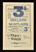 1948 Ireland v Scotland rugby programme-played at Lansdowne Road on Saturday 28 February good glossy