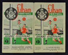 1949 Fulham v Liverpool football programme date 29 Oct together with 1949 Fulham v Manchester United
