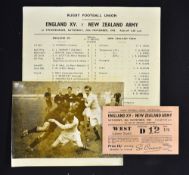 1945 England v New Zealand Army (Kiwis) rugby programme, ticket and photograph - played at