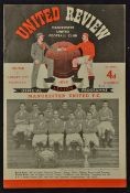 1952/1953 Manchester Utd v Cardiff City dated 4 April 1953, Duncan Edwards debut match for United.