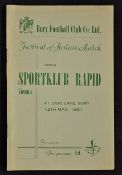 Scarce Festival of Britain match 1951 Bury FC v Sport Club Rapid Vienna match programme at Gigg