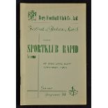 Scarce Festival of Britain match 1951 Bury FC v Sport Club Rapid Vienna match programme at Gigg