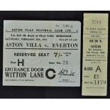 1953 Everton v Bolton Wanderers Football Match Ticket Stub at Maine Road 21 Mar and 1952/3 Aston