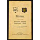 Rare 1930 British Lions v New Zealand signed rugby dinner menu - held on July 5, 1930 at