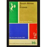 1971 South Africa v France rugby programme - played at Kings Park Durban on Saturday 19 June, covers