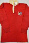 Rare 1955 British Lions Rugby Shirt - No. 8 issued to R.E.G Jeeps with embroidered Lions crest, long