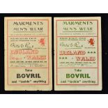 2x 1946 Wales War Time Victory rugby programmes to include v England and v Ireland both played at