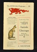 Rare 1908 Glamorgan versus Australia rugby programme - played at Cardiff Arms Park on Wednesday