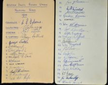 1950 British Lions Rugby Touring Team Autographs - very neatly presented and listed to incl Manager,