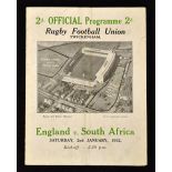 1931 England v South Africa Springboks rugby programme - with usual pocket fold and soiling to the