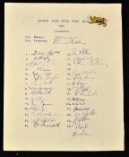 1962 British and Irish Lions rugby tour to South Africa official signed team sheet and rare