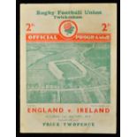 1939 England v Ireland (Runners-up) rugby programme - played at Twickenham on 11th February, usual