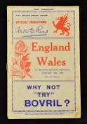 1936 Wales (Champions) v England rugby programme-played at St Helen's Ground Swansea on 18th January