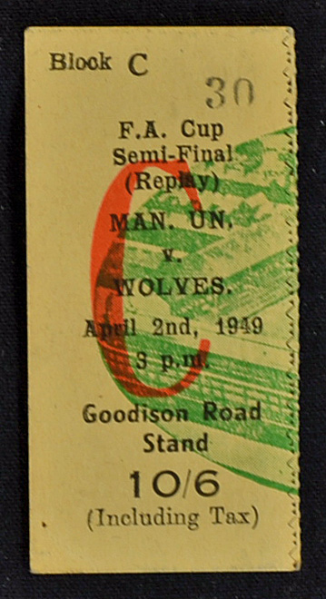 Scarce 1948/9 Wolverhampton Wandered v Manchester United Football Match Ticket Stub FA Cup SF replay