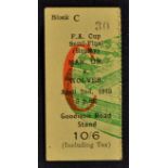 Scarce 1948/9 Wolverhampton Wandered v Manchester United Football Match Ticket Stub FA Cup SF replay