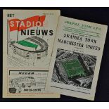 1958/1959 Friendly match away programmes Manchester United v Swansea Town (24 January), Feyenoord (