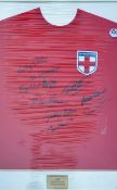 1966 England World Cup Winners Signed Football Shirt a replica shirt signed by 10, framed and
