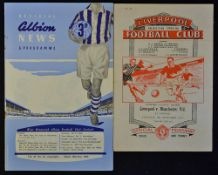 1955/1956 Liverpool Reserves v Manchester United Reserves football programme West Bromwich Albion