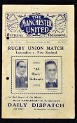 Rare 1924 Lancashire v New Zealand All Blacks Invincibles rugby programme - played at Manchester