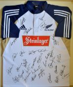 2004 New Zealand All Blacks Autumn Series signed rugby training shirt - blue white training jersey
