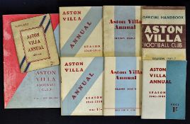 Selection of Aston Villa Annual hand books including 1937/8, 1946/7, 1947/8 x2, 1948/9, 1949/0 x2,