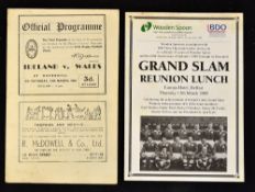 1948 Ireland v Wales rugby programme and Reunion Luncheon menu-played at Ravenhill Belfast