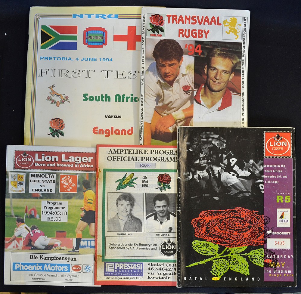 Scarce collection of 1994 England Rugby tour to South Africa programmes - incl first test v South