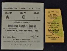 Match Football Ticket Stubs for 1952/53 Everton v Manchester United/Walthamstow Avenue (FAC) and