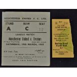 Match Football Ticket Stubs for 1952/53 Everton v Manchester United/Walthamstow Avenue (FAC) and