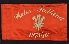 Rare 1975/6 Wales v Scotland silk touch judge's rugby flag - silk flag in Dark blue on the one