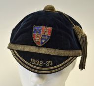1932/33 King Edwards VI Birmingham School rugby cap - c/w embroidered gilt royal style crest to