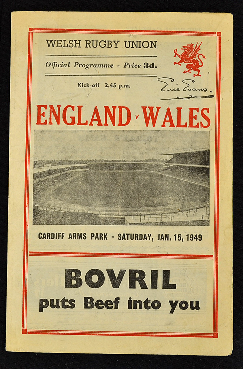 1949 Wales v England (Runners up) rugby programme - played at Cardiff Arms Park on 15th January