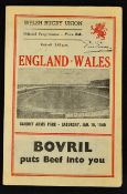 1949 Wales v England (Runners up) rugby programme - played at Cardiff Arms Park on 15th January