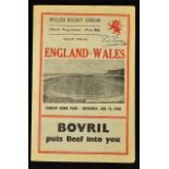 1949 Wales v England (Runners up) rugby programme - played at Cardiff Arms Park on 15th January