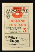 1949 Ireland (Champions) v England (Runners up) rugby programme-played at Lansdowne Road 12th