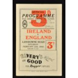 1949 Ireland (Champions) v England (Runners up) rugby programme-played at Lansdowne Road 12th