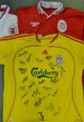 Liverpool Signed Football Shirts includes an away shirt extensively signed, plus two others with