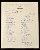 1968 British and Irish Lions rugby tour to South Africa official signed team sheet - to include 32