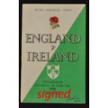 1958 England (Champions) v Ireland signed rugby programme - signed by members of both teams to the
