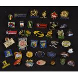 Collection of 40 various international rugby club pin and lapel badges - to include Scotland 125th