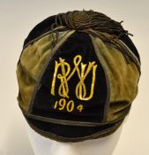 Rare 1904 Waipa (New Zealand) Rugby Union club cap - with embroidered front panel W.R U with date