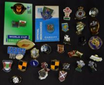 Collection of 31 Welsh rugby club pin and lapel badges to incl 2003 RWC, Cardiff, Wales, Heineken