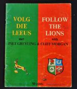 1974 British Lions brochure titled "Follow the Lions with Piet Greyling and Cliff Morgan" in the