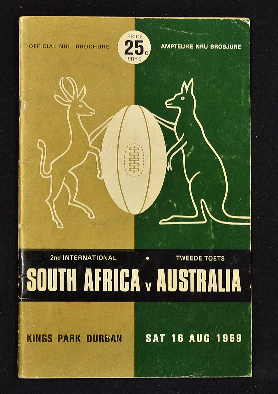 1969 South Africa v Australia rugby programme - 2nd test match played at Kings Park Durban - some