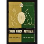 1969 South Africa v Australia rugby programme - 2nd test match played at Kings Park Durban - some