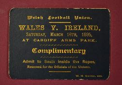 Rare 1895 Wales v Ireland rugby ticket - gilt embossed "Complimentary" card for the match played